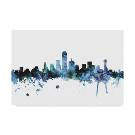 Michael Tompsett 'Dallas Texas Blue Teal Skyline' Canvas Art,16x24